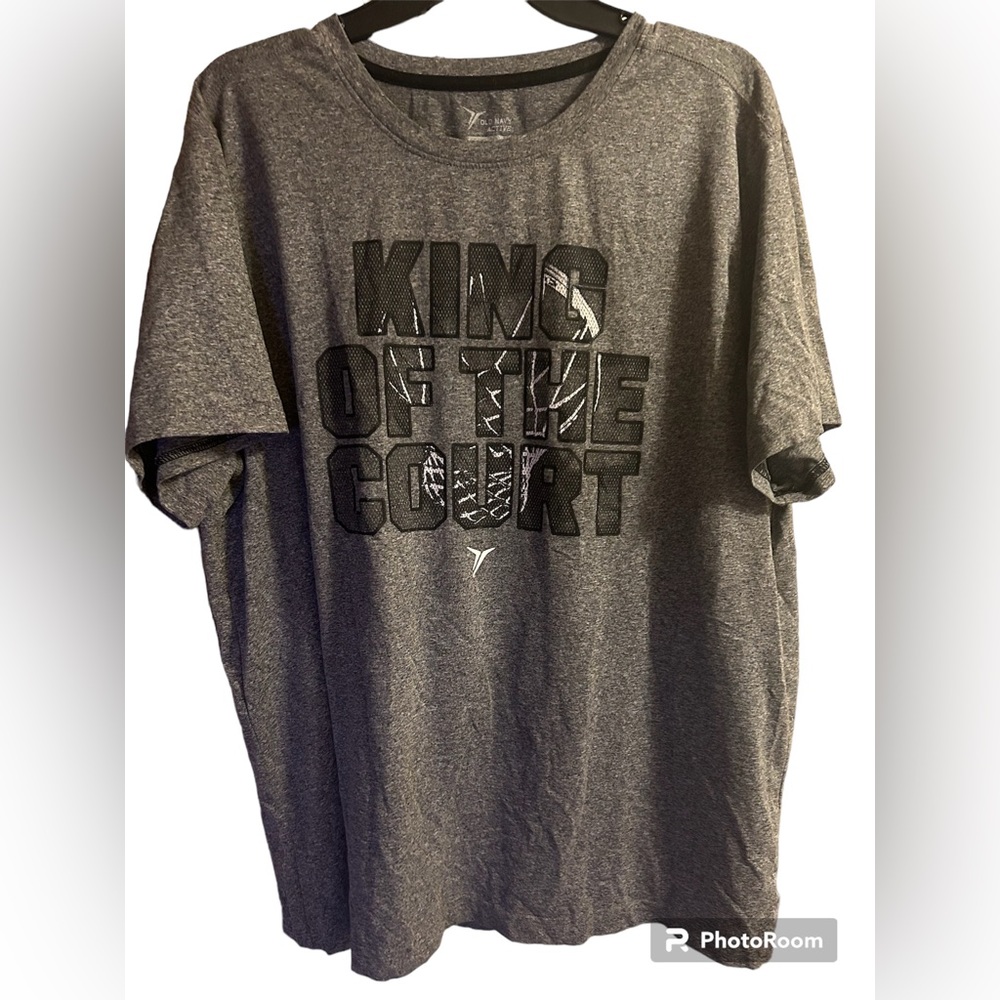 Old navy Active wear Gray Short Sleeve “King of the Court” Shirt Sz XXL